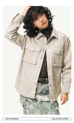 Faux Leather Utility Shirt Jacket
