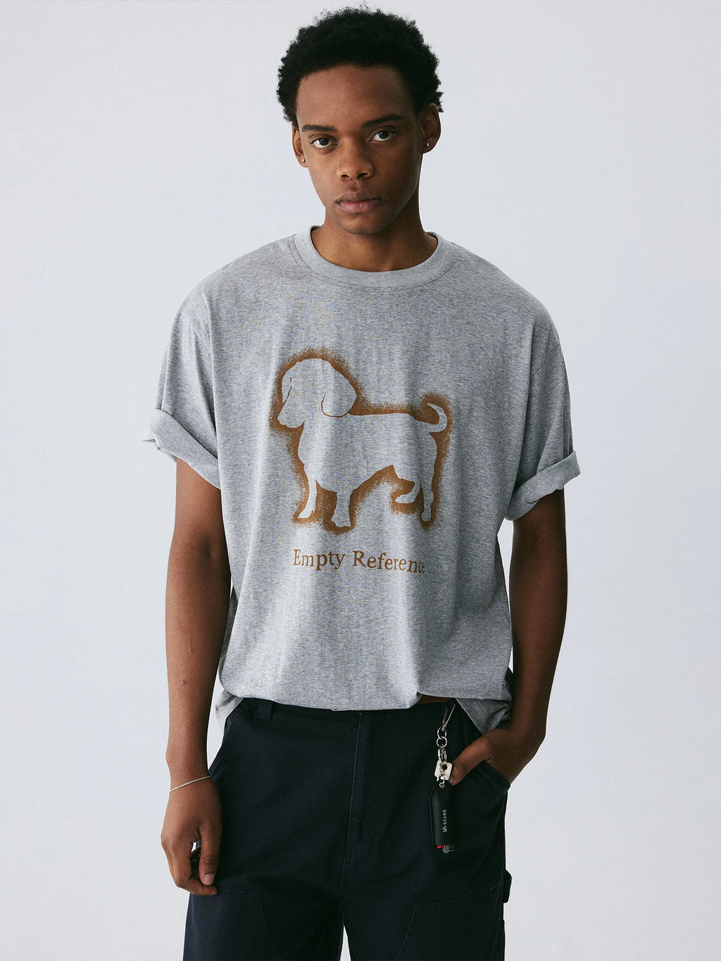 The Bleeding Dachshund Tee - Heather Grey Snow Fabric with Expressive Outline Print
