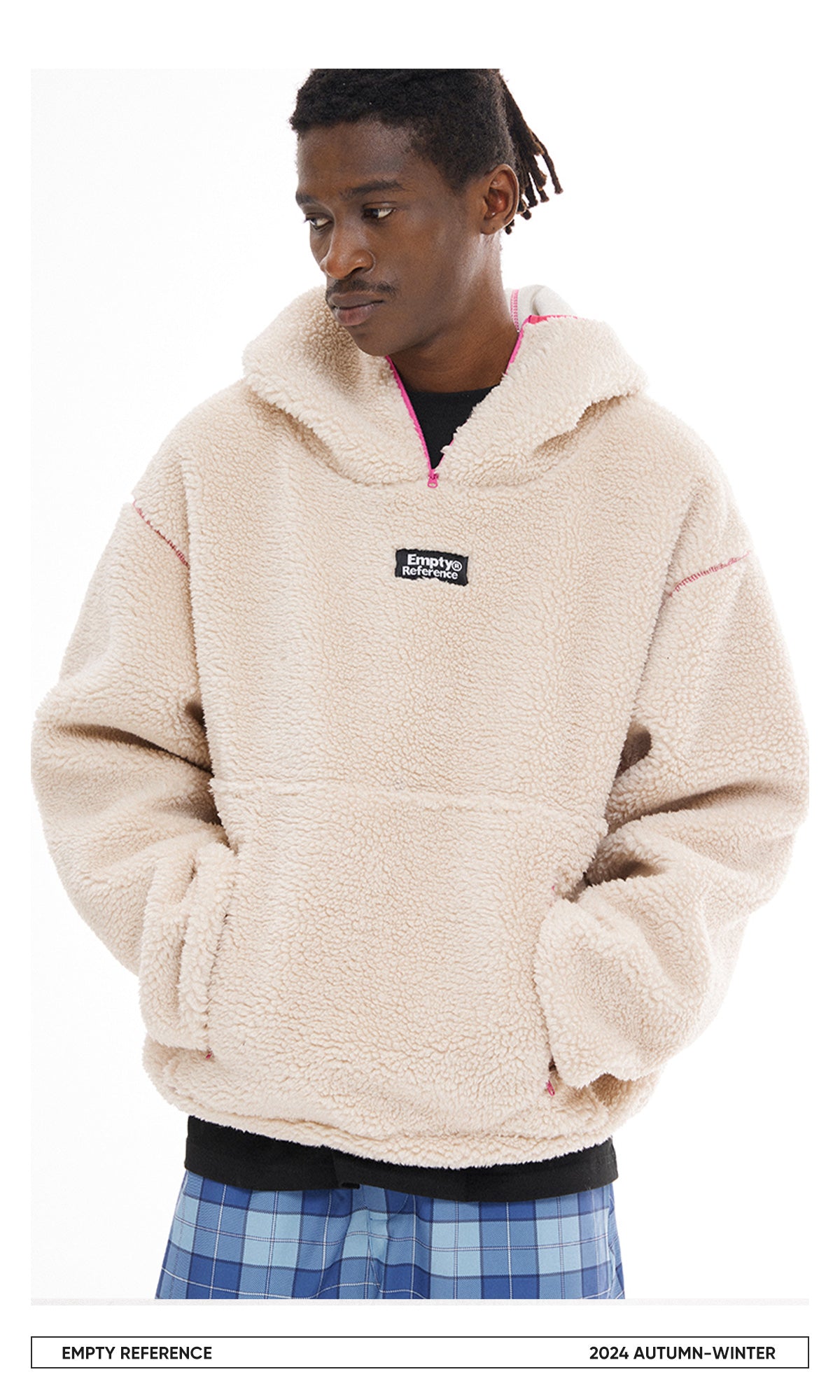 Colorblock Lamb Wool Hoodie Jacket