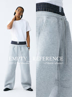 The Double Waist Sweatpant - Heather Grey Knit with Blue Gingham Panel & Woven Label