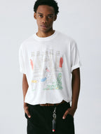 The Three Little Horses Tee - White Snow Fabric with Line-Drawn Manor & Color-Accent Pony Scene