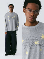 Empty Reference Star Graphic Long Sleeve Tee | Oversized Grey Top
