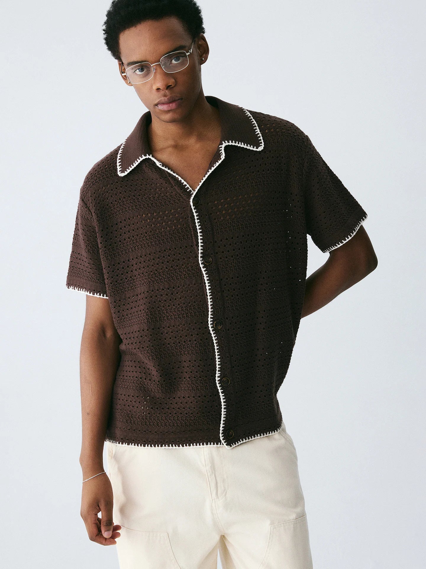 The Woven Hour Shirt - Open-Weave Cuban Collar with Hand-Stitched Binding