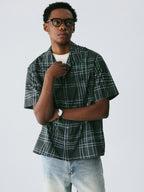 The Unruly Grid Shirt - Hand-Drawn White Lines on Forest Green