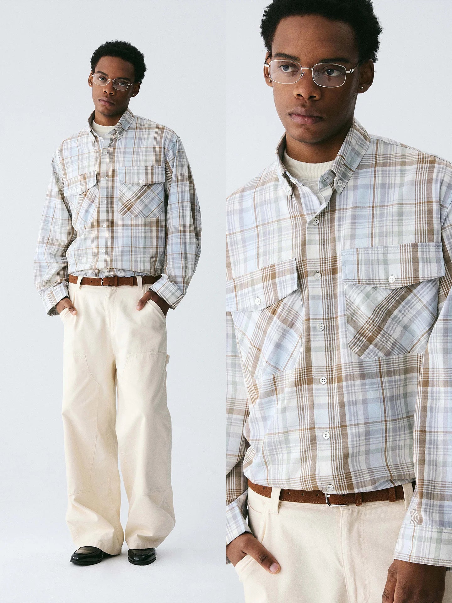 Empty Reference Classic Plaid Overshirt | Blue Brown Check Shirt