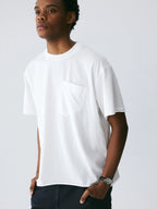 The Raw Edge Snow Tee - Textured Cotton with Sculptural Pocket