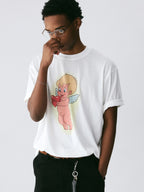 The Cherub Heart Tee - White Snow Fabric with Hand-Drawn Angel & Heart Print