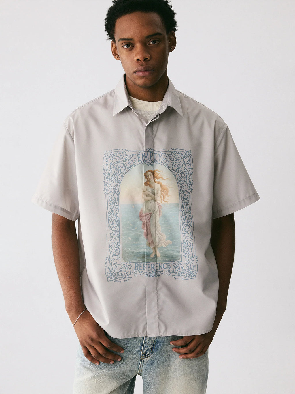 The Framed Goddess Shirt - Full-Print Oil Painting with Concealed Placket