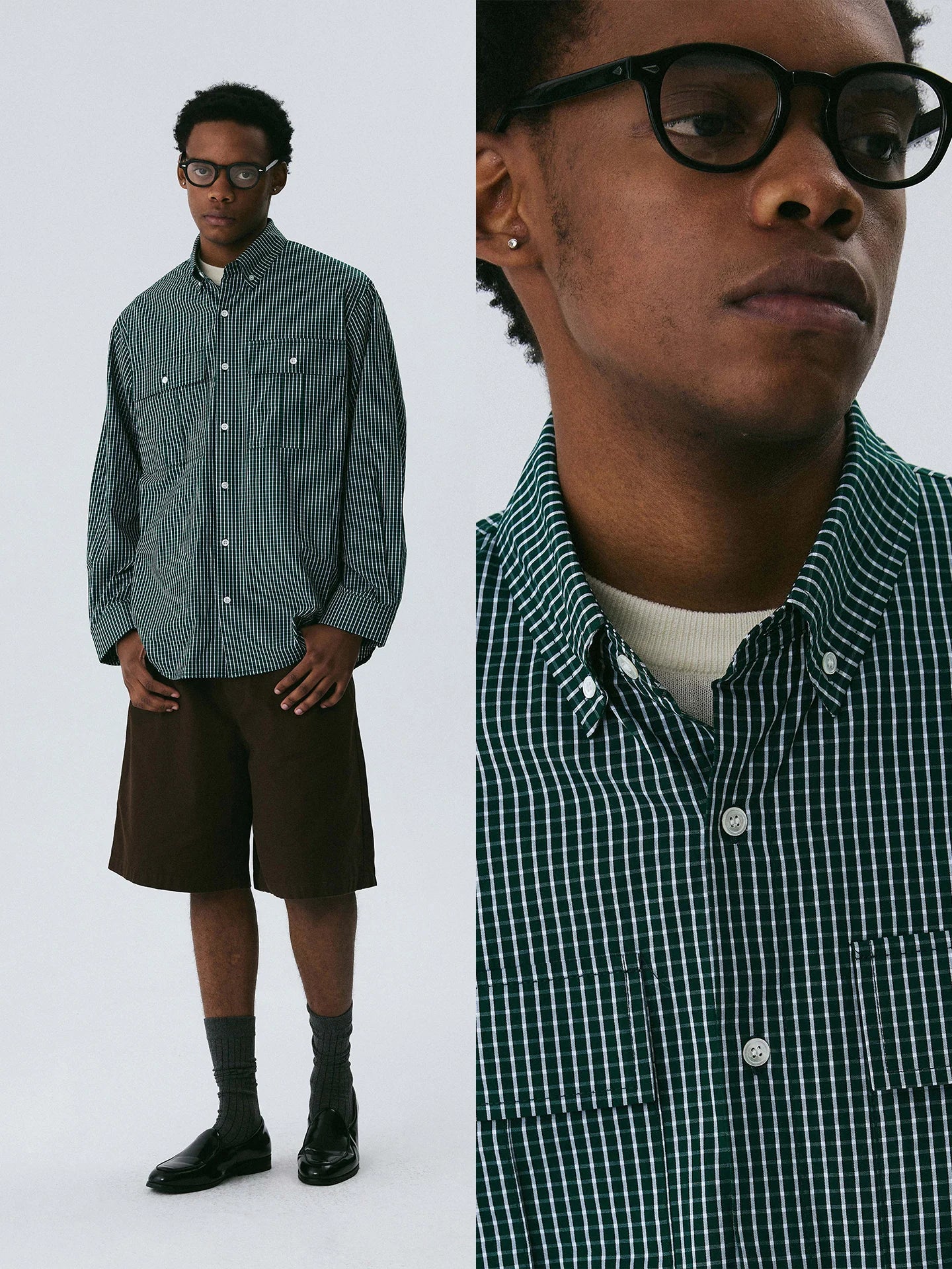 Empty Reference Forest Green Plaid Shirt | Relaxed Utility Overshirt