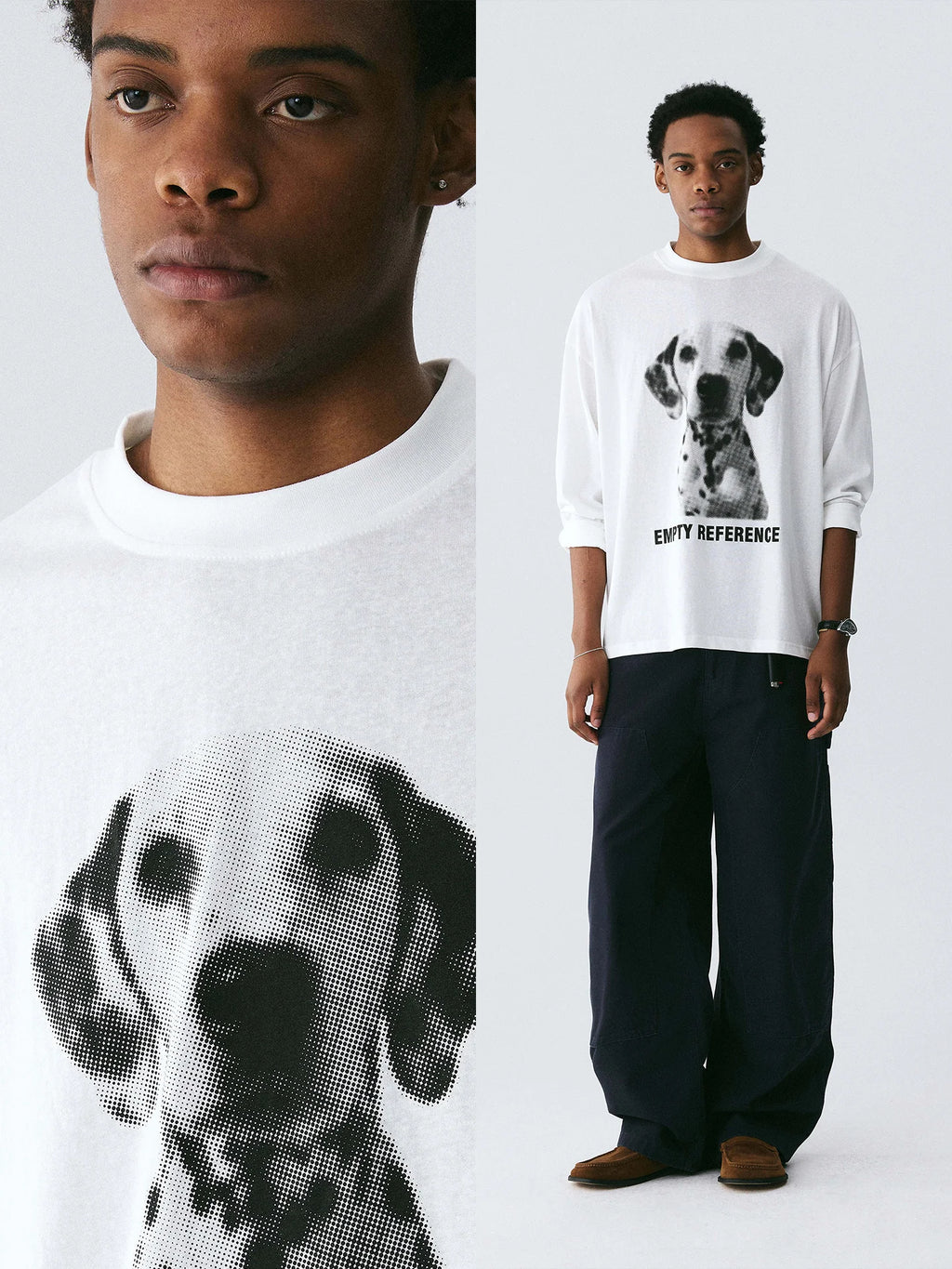 Empty Reference Dog Portrait Long Sleeve Tee | Minimal Graphic Top