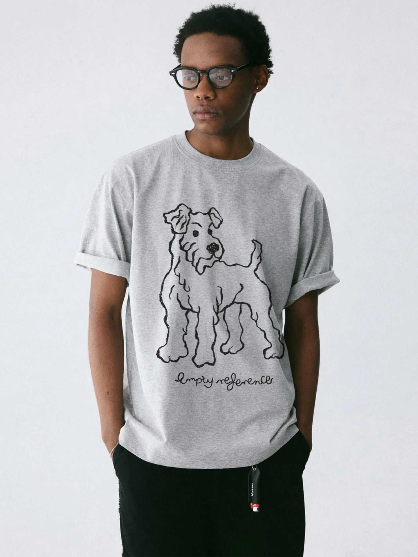 The Outlined Terrier Tee - Heather Grey Snow Fabric with Open-Line Dog Print
