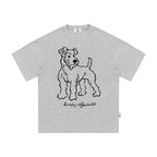 The Outlined Terrier Tee - Heather Grey Snow Fabric with Open-Line Dog Print