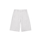 The Washed Stripe Short - Cotton 7 Length with Faded Grey Print & Metal Zipper