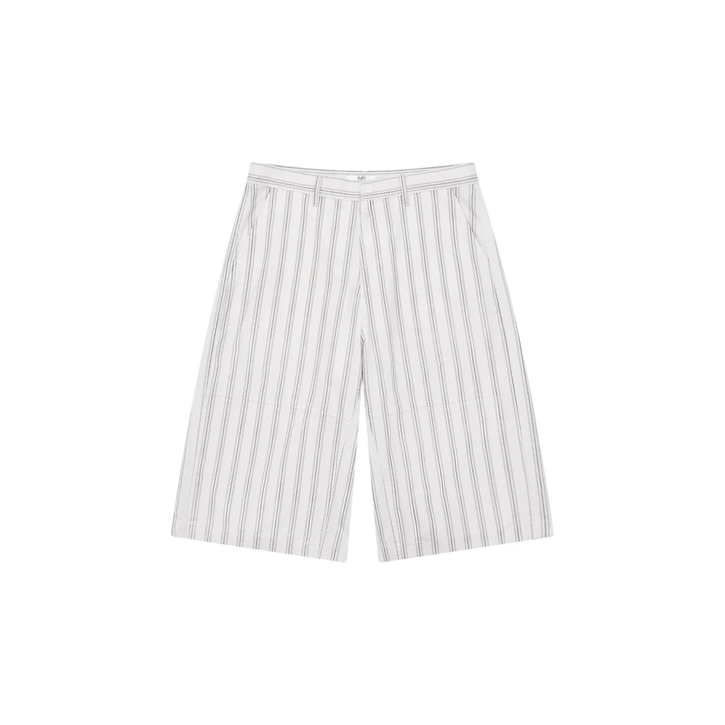 The Washed Stripe Short - Cotton 7 Length with Faded Grey Print & Metal Zipper