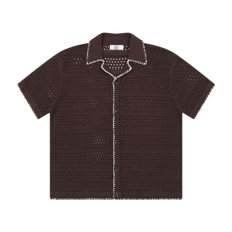 The Woven Hour Shirt - Open-Weave Cuban Collar with Hand-Stitched Binding