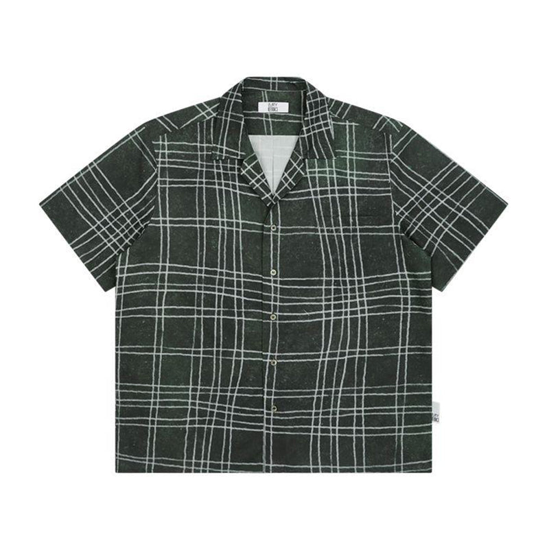 The Unruly Grid Shirt - Hand-Drawn White Lines on Forest Green