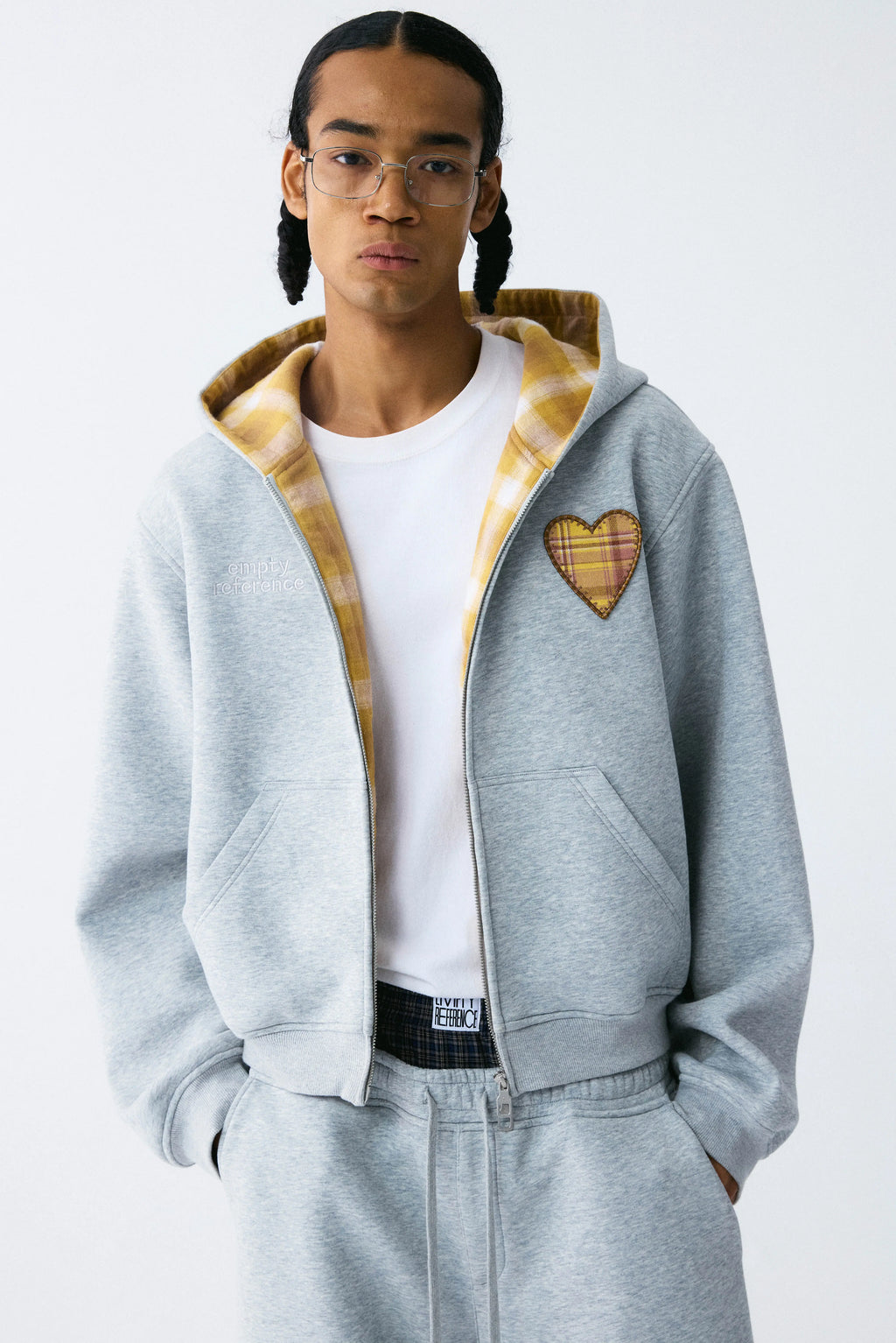 Plaid Embroidered Zip Hoodie