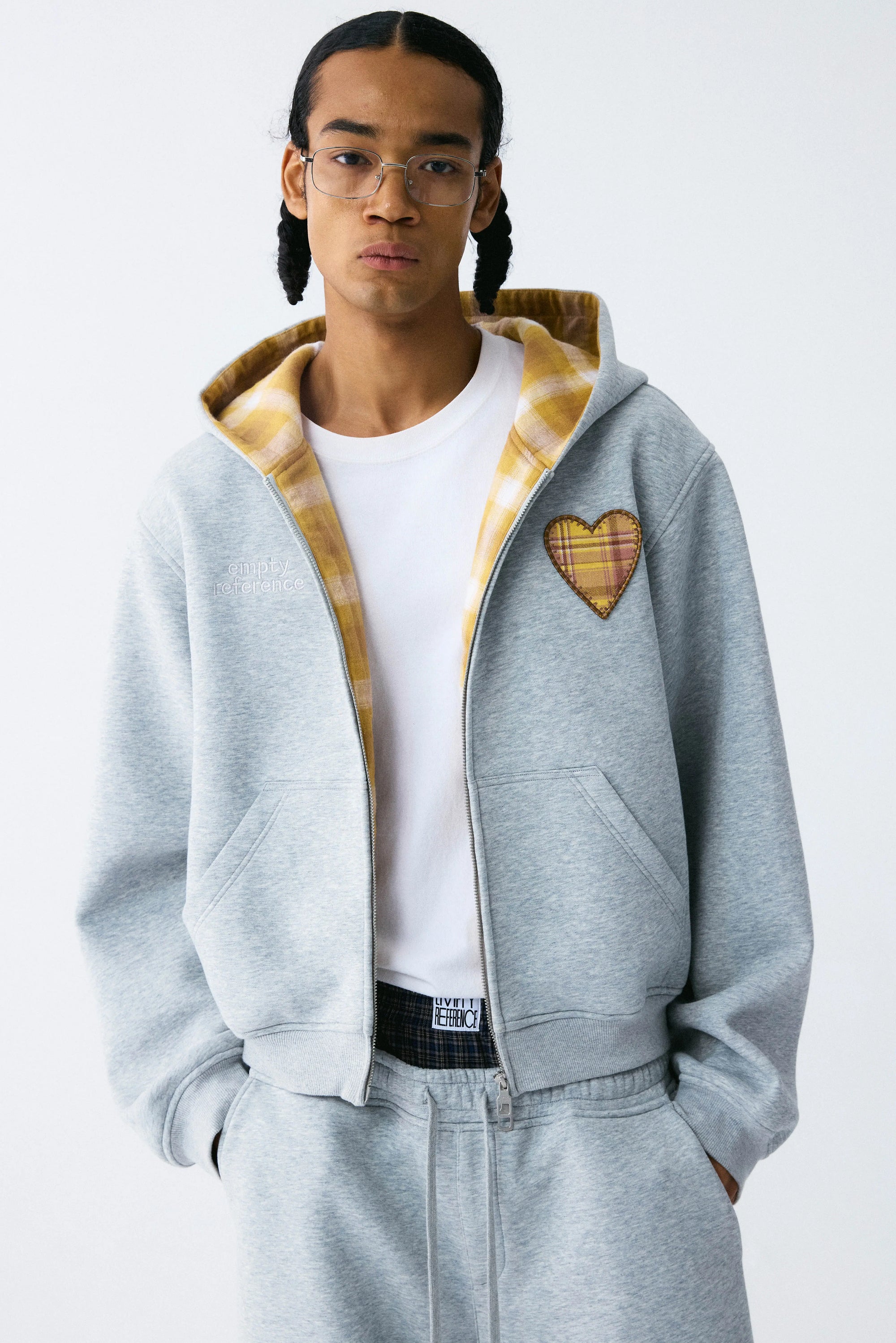 Plaid Embroidered Zip Hoodie