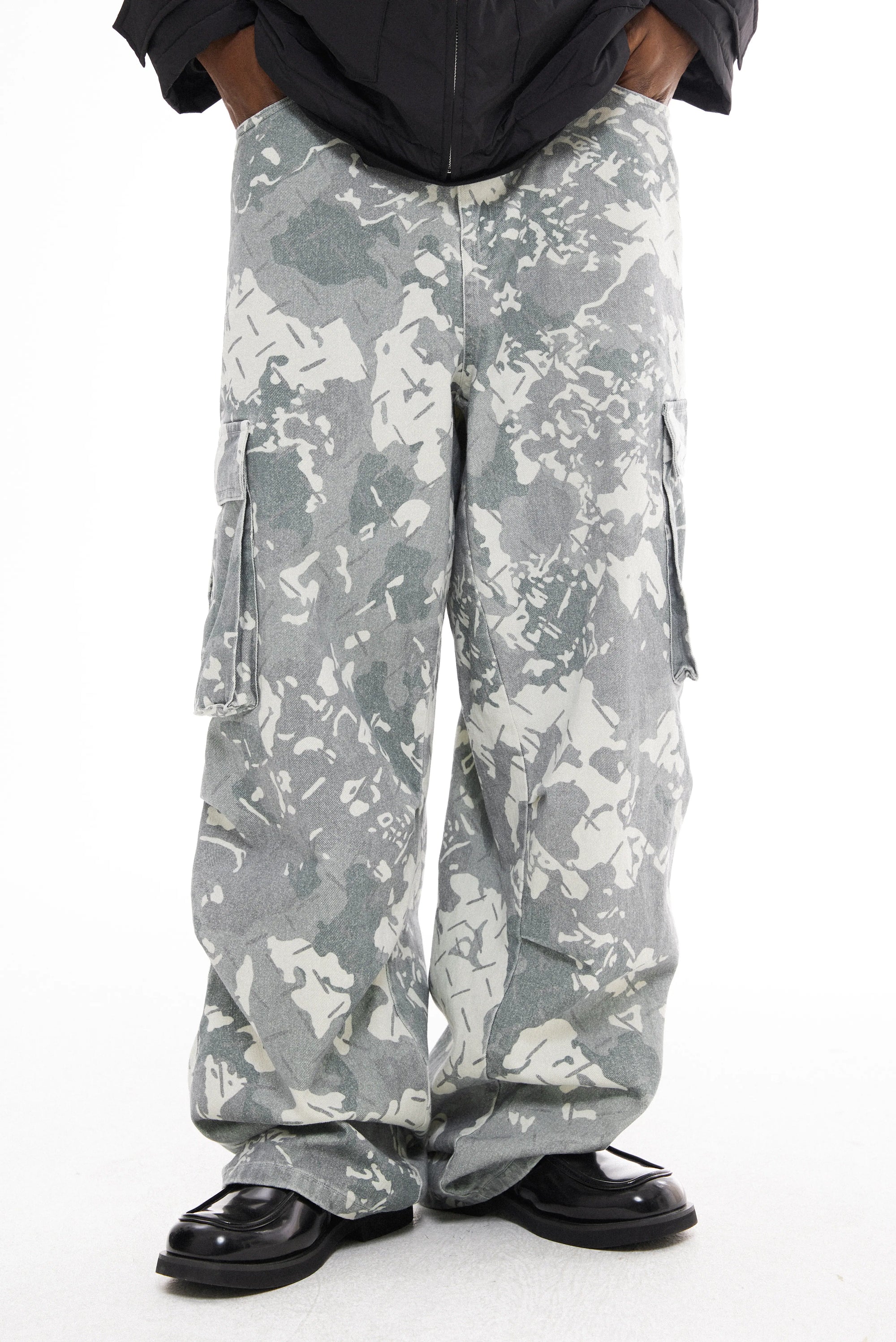 Washed Camo Print Overalls