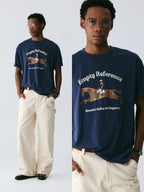 The Suspended Leap Tee - Navy Snow Fabric with Hand-Drawn Equestrian Jump