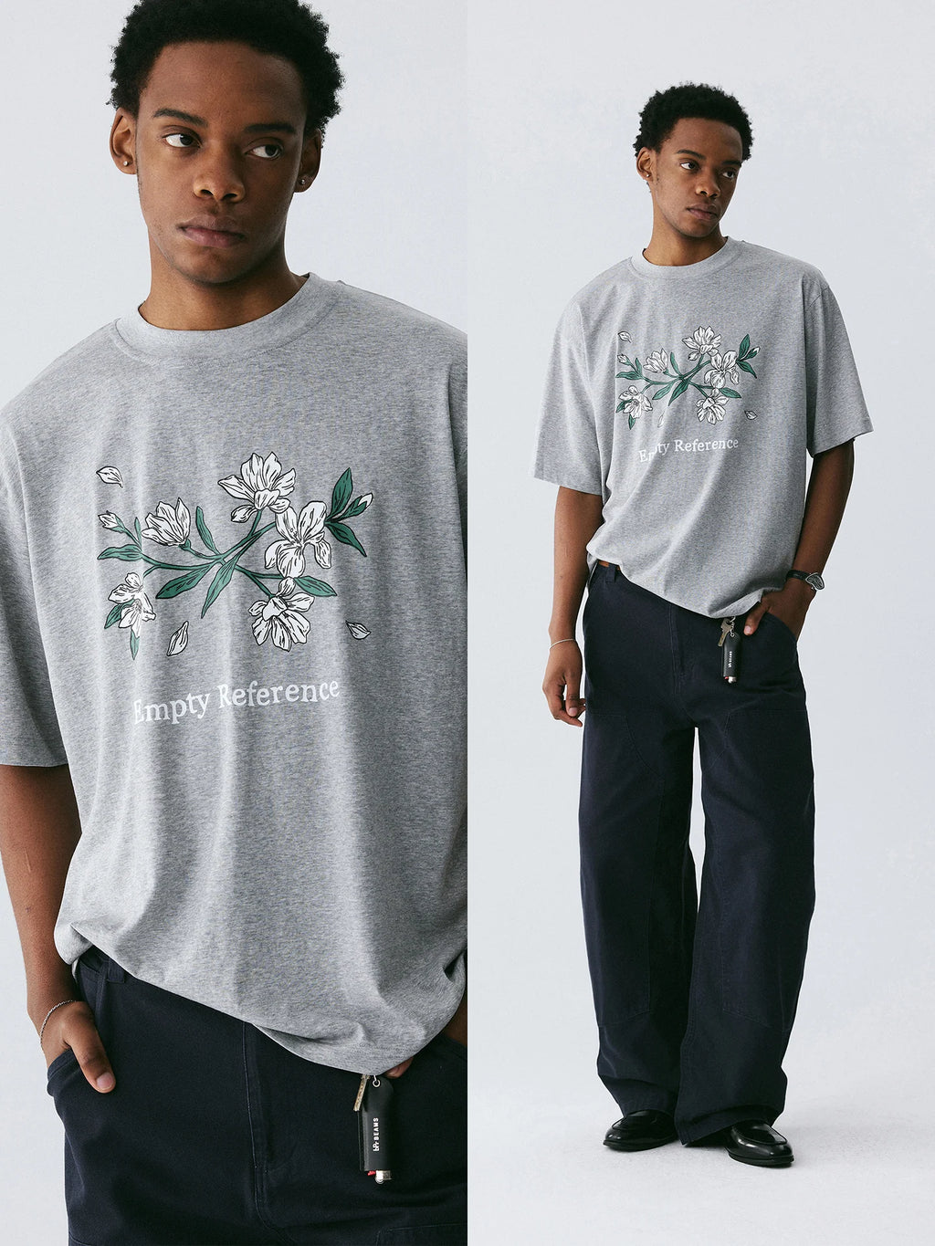 The Snowfall Sakura Tee - Textured Snow Fabric with Hand-Drawn Cherry Blossom