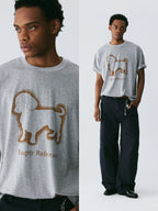 The Bleeding Dachshund Tee - Heather Grey Snow Fabric with Expressive Outline Print