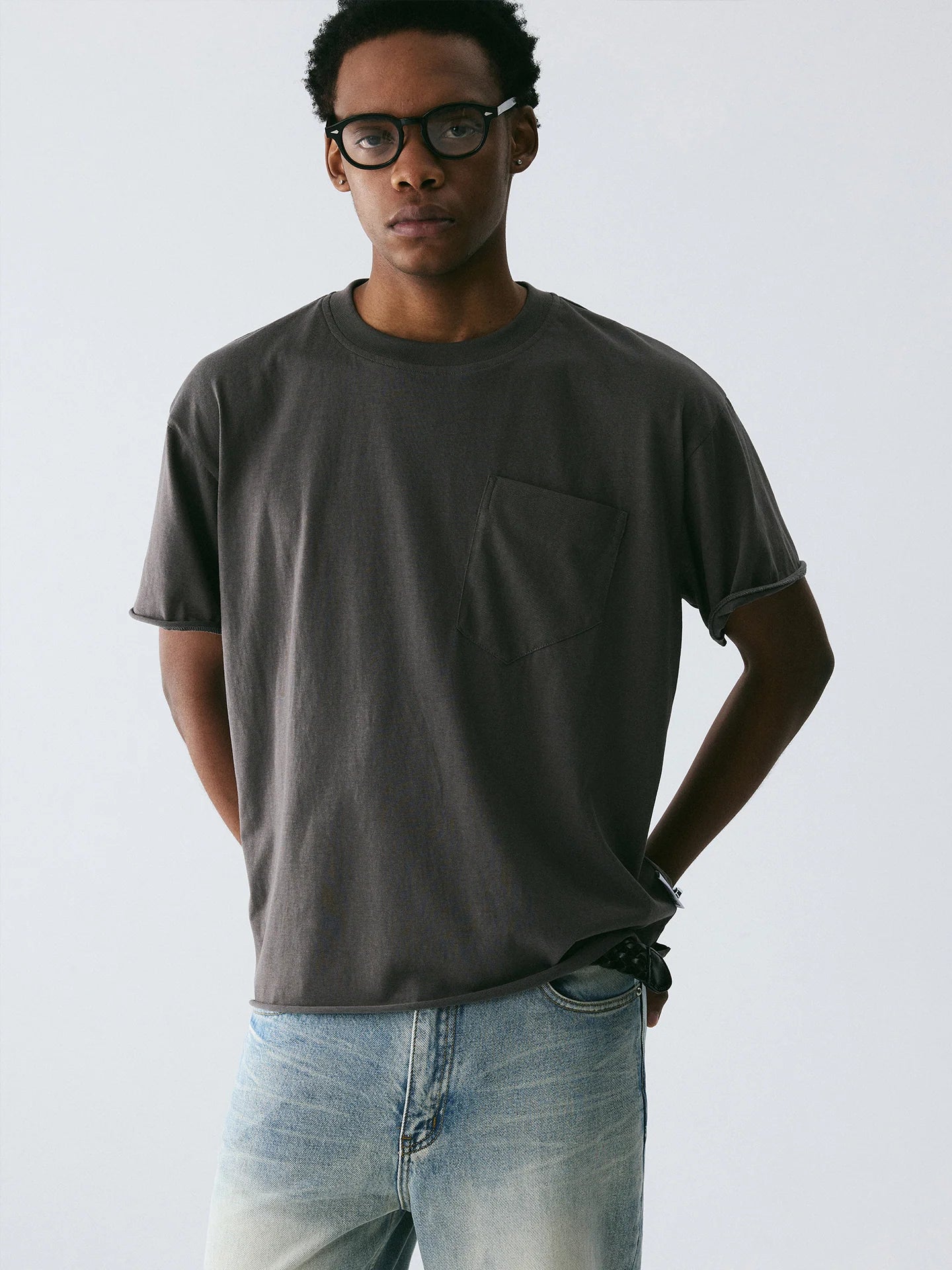 The Raw Edge Snow Tee - Textured Cotton with Sculptural Pocket