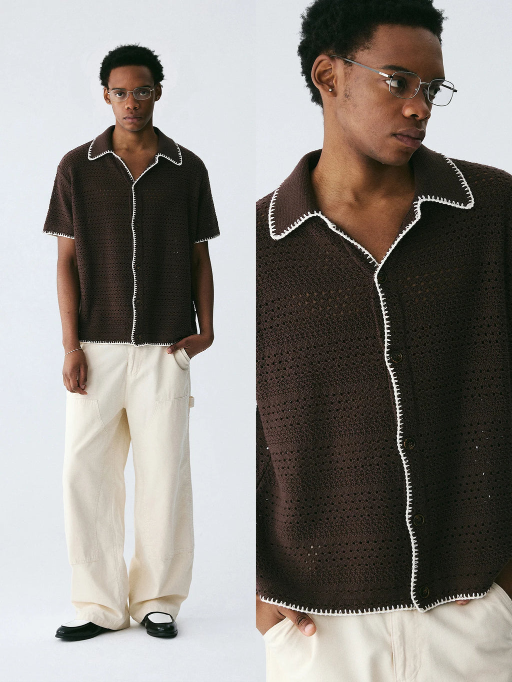 The Woven Hour Shirt - Open-Weave Cuban Collar with Hand-Stitched Binding
