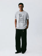 The Outlined Terrier Tee - Heather Grey Snow Fabric with Open-Line Dog Print