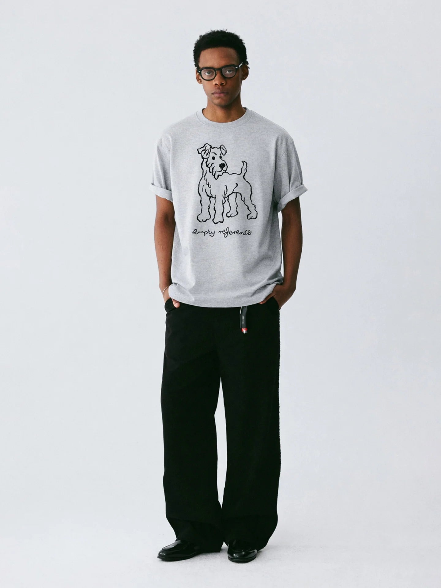 The Outlined Terrier Tee - Heather Grey Snow Fabric with Open-Line Dog Print
