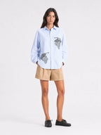 Empty Reference Botanical Stripe Shirt | Blue White Embroidered Overshirt