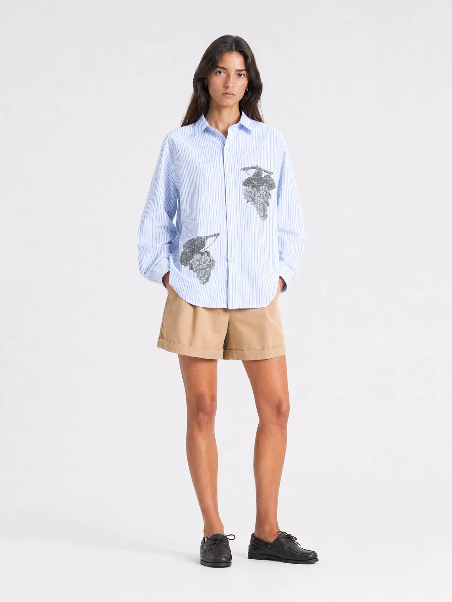 Empty Reference Botanical Stripe Shirt | Blue White Embroidered Overshirt