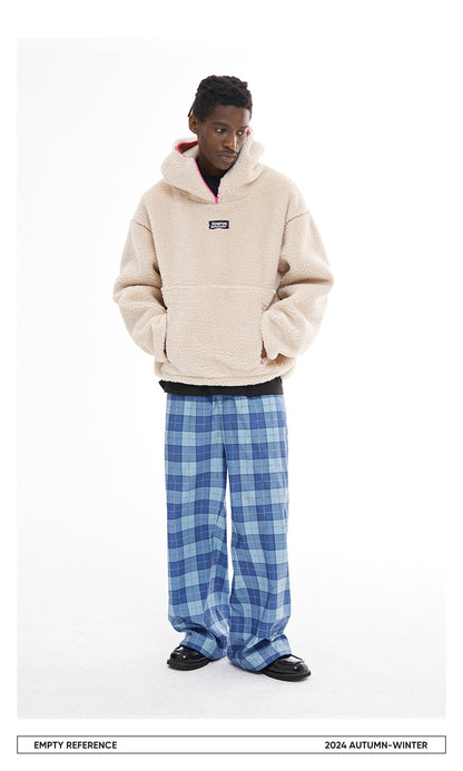 Colorblock Lamb Wool Hoodie Jacket