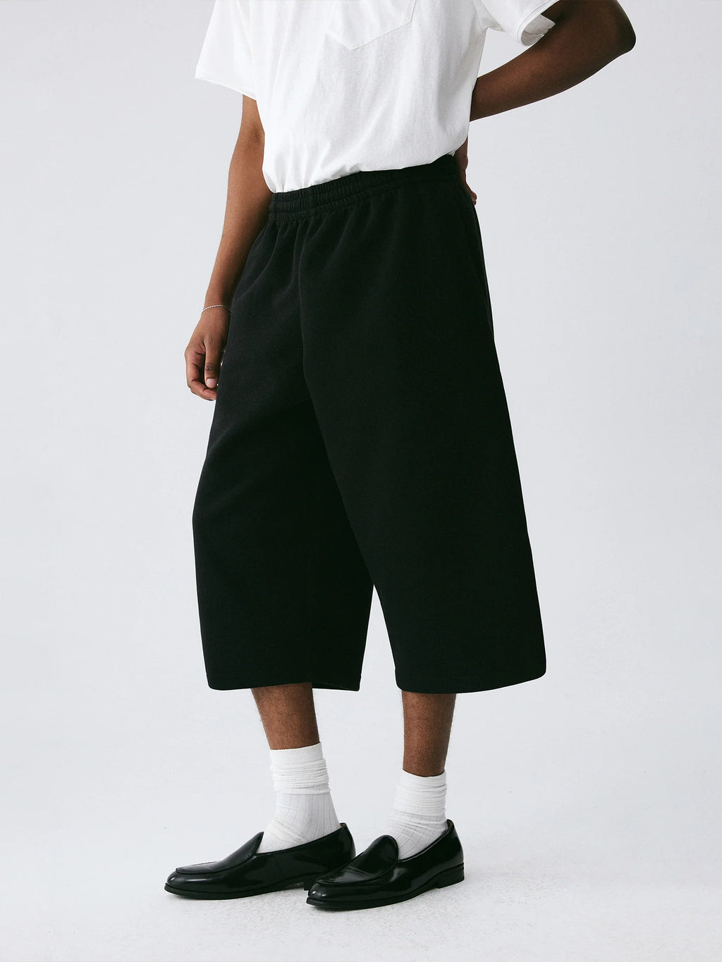The Draped Cropped Short - High-Grammage Knit with Drawcord Waist