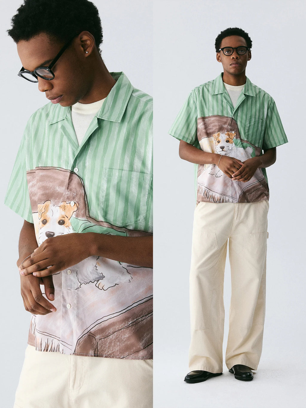 The Cozy Afternoon Shirt - Full-Print Watercolor Scene with Dog & Sofa