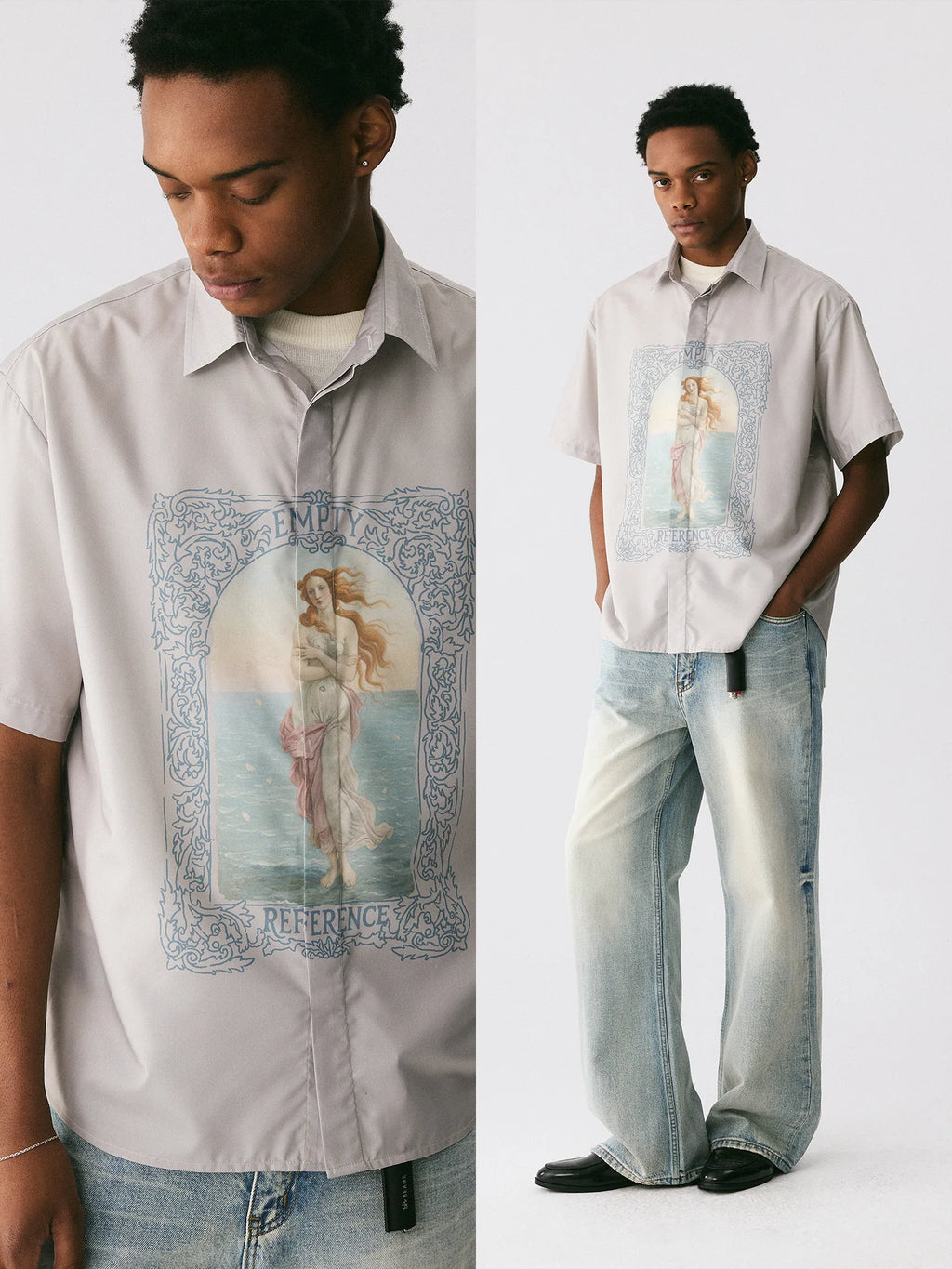 The Framed Goddess Shirt - Full-Print Oil Painting with Concealed Placket