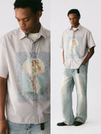 The Framed Goddess Shirt - Full-Print Oil Painting with Concealed Placket