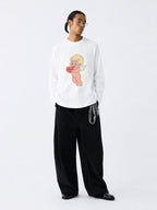 The Cherub Heart Tee - White Snow Fabric with Hand-Drawn Angel & Heart Print