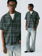 The Unruly Grid Shirt - Hand-Drawn White Lines on Forest Green