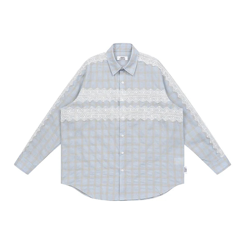 Lace Panel Plaid Pants