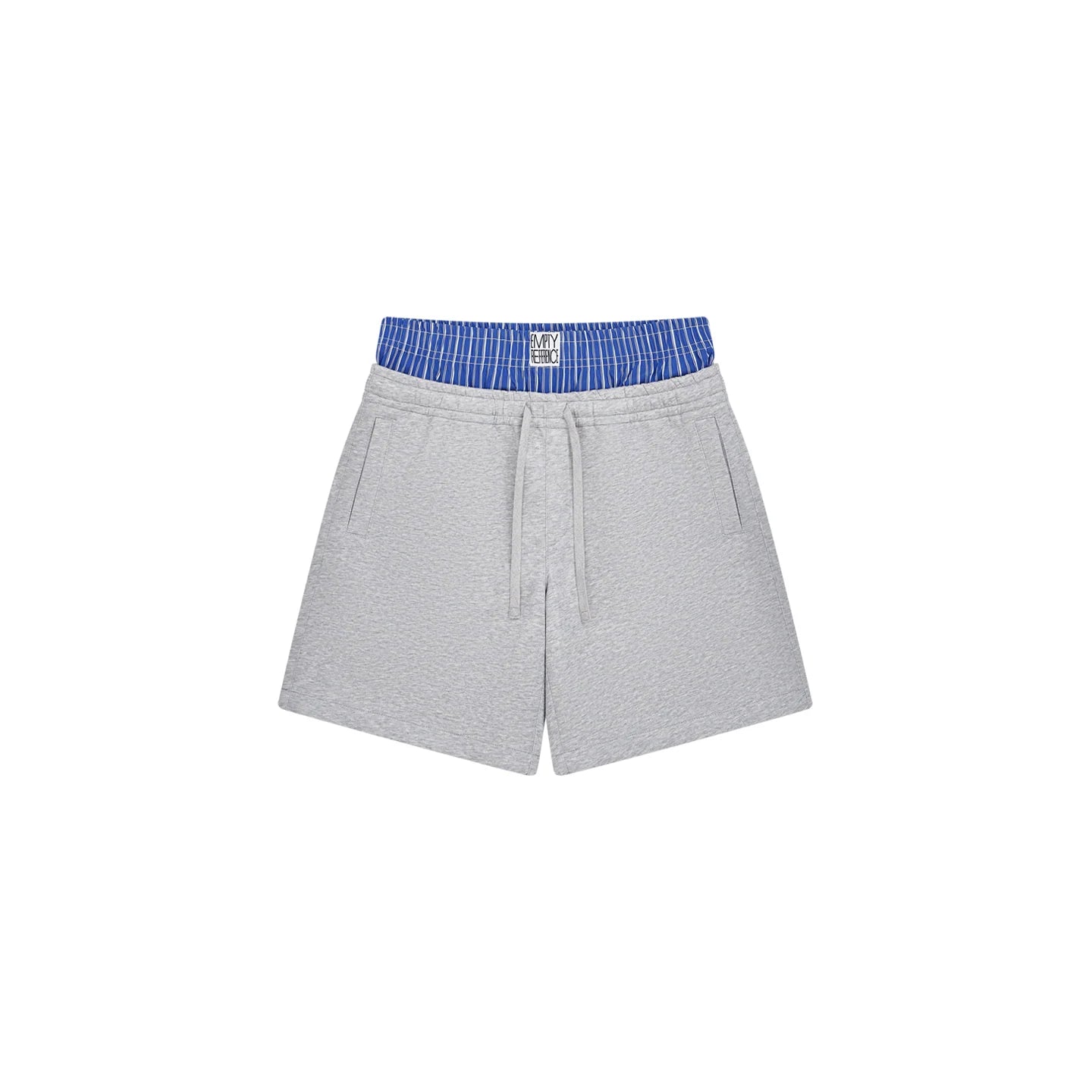 The Layered Waist Short - Heather Grey Knit with Blue Stripe Panel & Woven Label