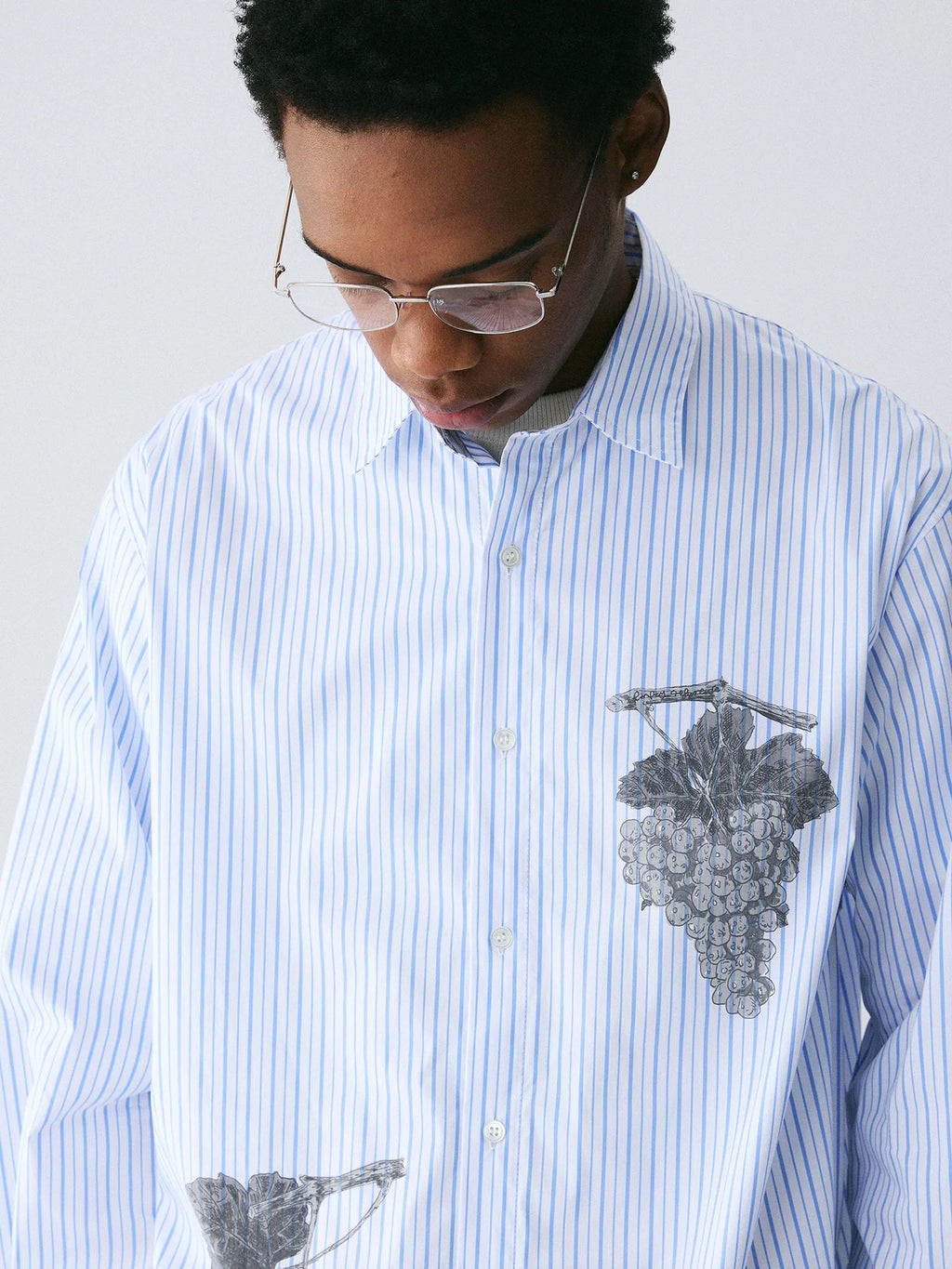 Empty Reference Botanical Stripe Shirt | Blue White Embroidered Overshirt