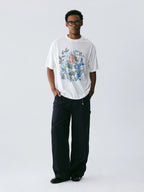 The Submerged Reverie Tee - White Snow Fabric with Hand-Drawn Mermaid & Coral