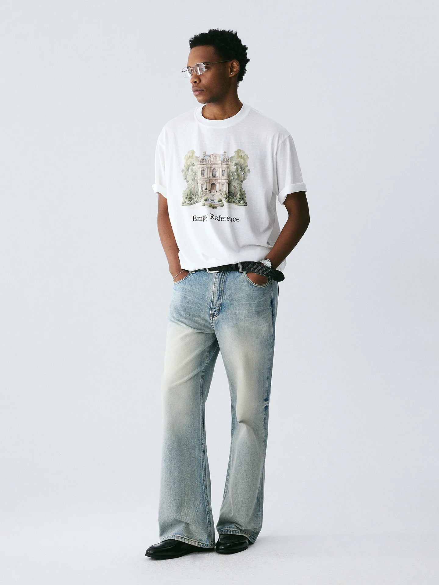 The Woodland Estate Tee - White Snow Fabric with Watercolor Manor & Forest