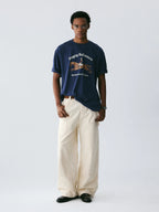 The Suspended Leap Tee - Navy Snow Fabric with Hand-Drawn Equestrian Jump