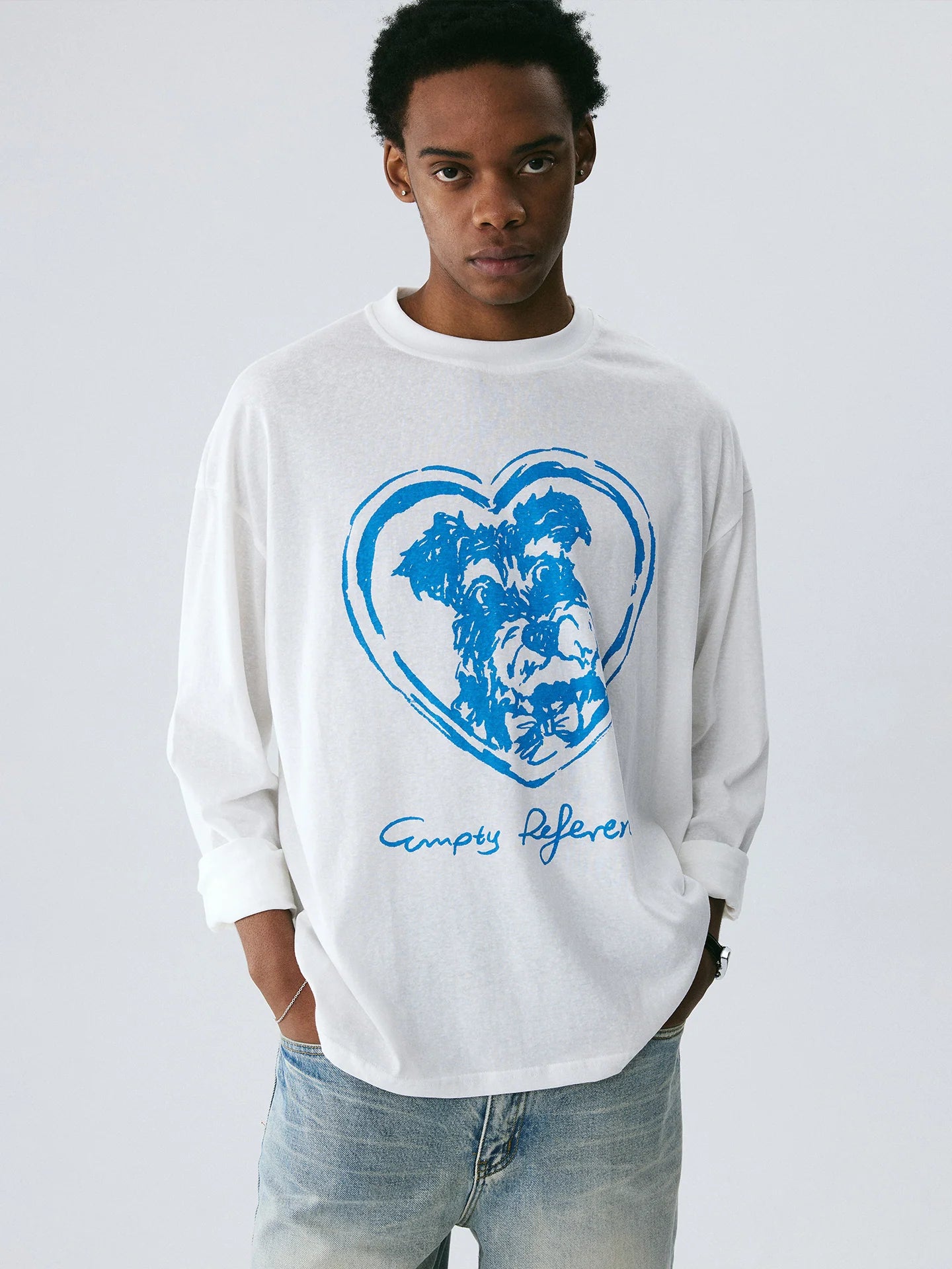 Empty Reference Dog Illustration Long Sleeve Tee | Original Graphic Shirt