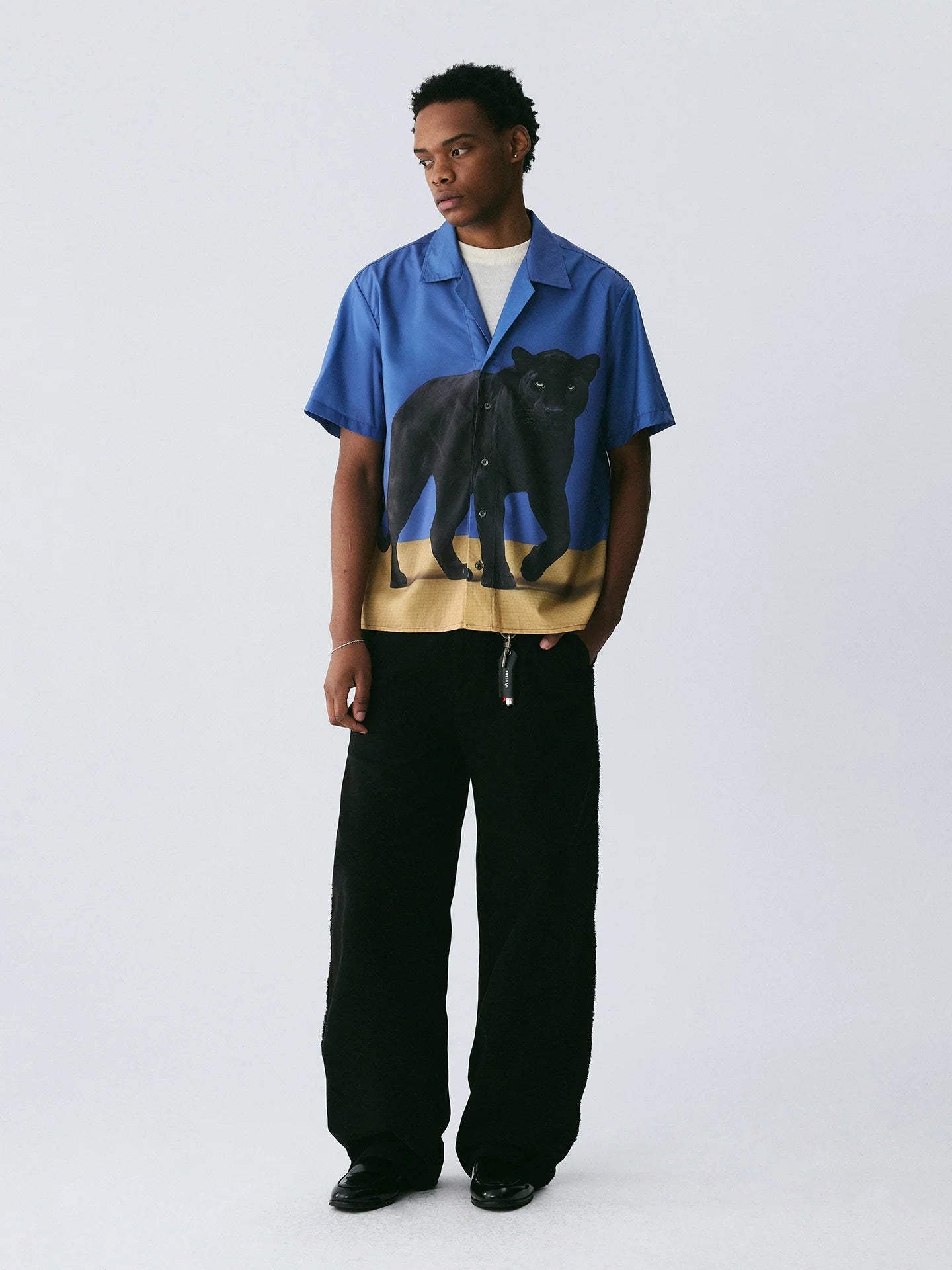 The Midnight Stride Shirt - Full-Print Sapphire Blue with Black Panther & Golden Earth