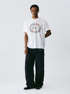 The Wreath of Wildflowers Tee - White Snow Fabric with Hand-Drawn Floral Circle & Logo