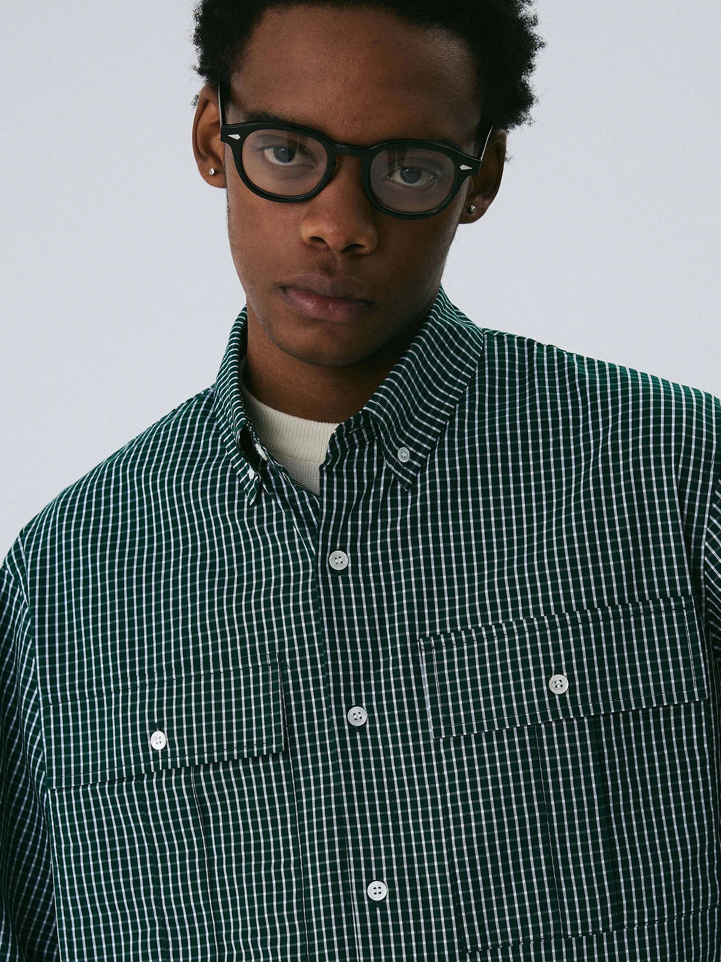 Empty Reference Forest Green Plaid Shirt | Relaxed Utility Overshirt