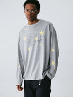 Empty Reference Star Graphic Long Sleeve Tee | Oversized Grey Top